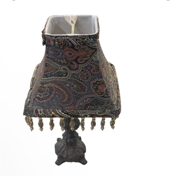 Victorian  Paisley Table Lamp with Black antique look Base and headed fringe - Picture 2 of 6